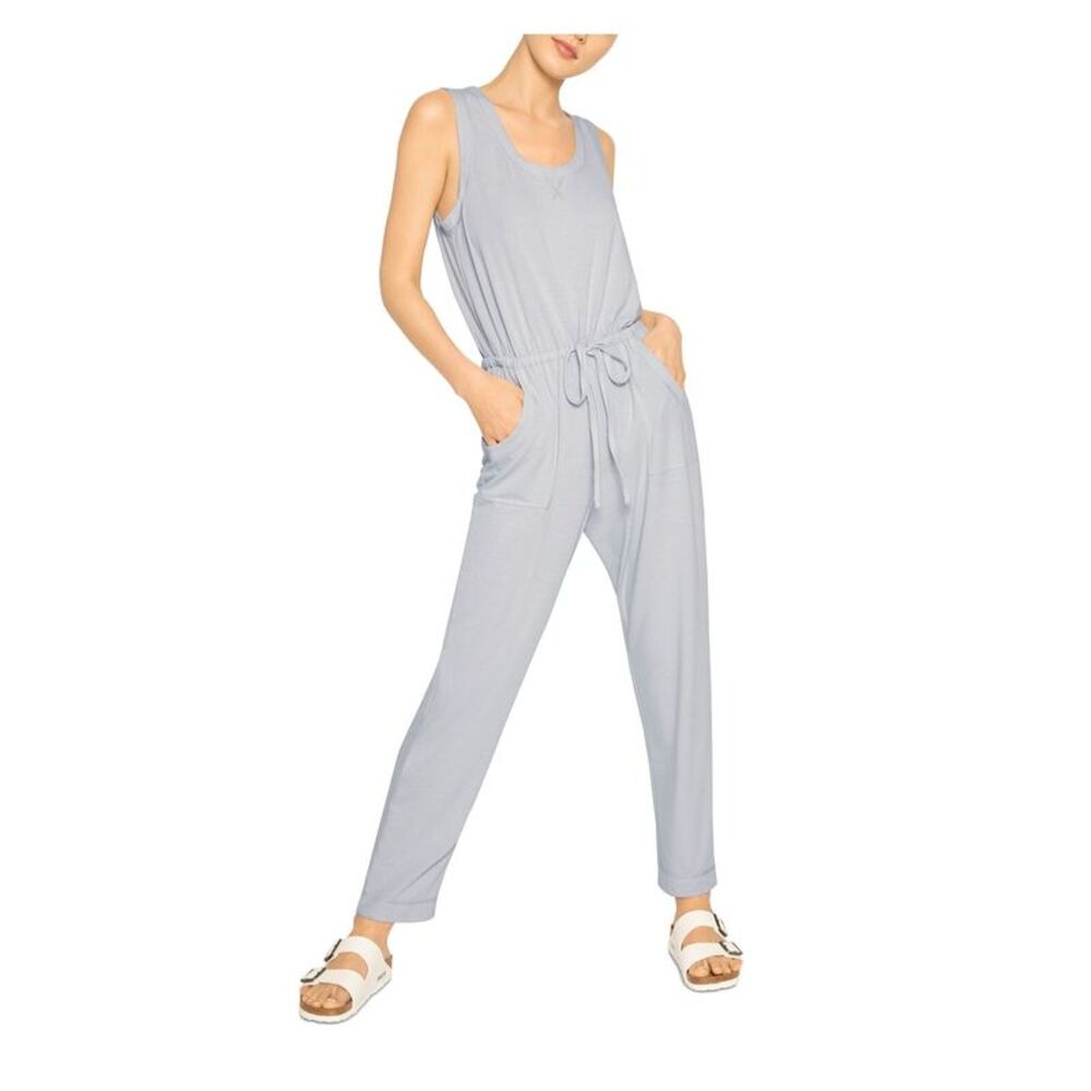 B NEW YORK Womens Gray Tie Drawstring Waist Tank Straight leg Jumpsuit XL